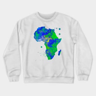 Africa Watercolor Map Painting - Green and Blue Crewneck Sweatshirt